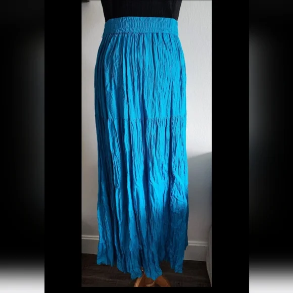 #157 Vintage Crazy Cowgirl Turqouise Maxi Skirt Sz M Country Western Buttons - Picture 7 of 9